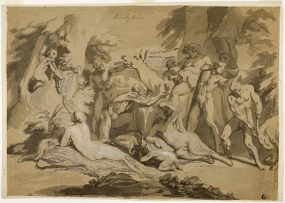 Drunken Silenus Satyr and Nymphs — Niccolo Pussino