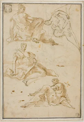 Sketches of Four Draped Female Figures (for Pendentives) — Pierre Subleyras