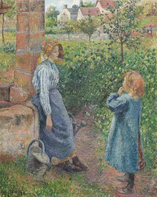 Woman and Child at the Well — Camille Pissarro