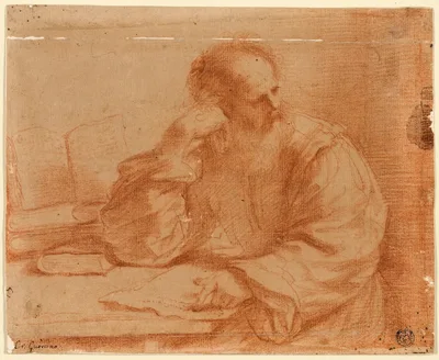 Bearded Man Seated at Table — Guercino