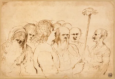 Group of Figures, with Owl on a Pole — Guercino