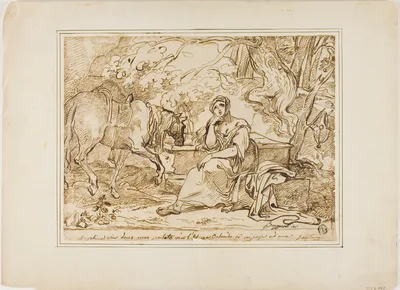 Angelica Resting at a Fountain — Giuseppe Bezzuoli