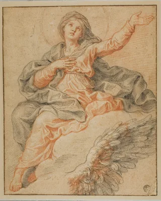 Madonna Seated on Clouds and Sketch of Angel's Wing — Michel Corneille the Younger