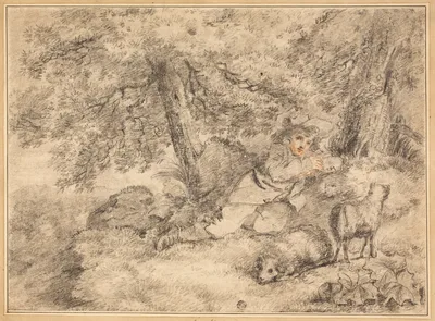 Shepherd Boy with Lambs in Woods — George Morland