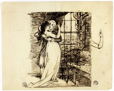 A man and a woman embracing in an interior — John Downman
