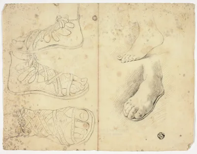 Studies of Two Bare Feet and Three Sandalled Feet — John Downman