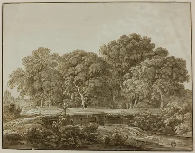 Landscape with Figure Crossing Bridge over Stream — Thomas Sandby