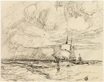 Ships at Sea During Storm — Jules Dupré
