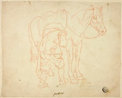 Man Adjusting Saddle on Horse — Paulus Potter