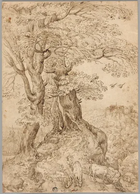 Wooded Landscape with Donkeys and Goats, and Castle on Hill in Distance — Paul Bril