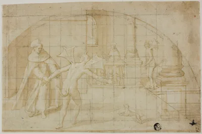 Design for a Lunette: Devils and Saint in a Monastery — Bernardino Poccetti