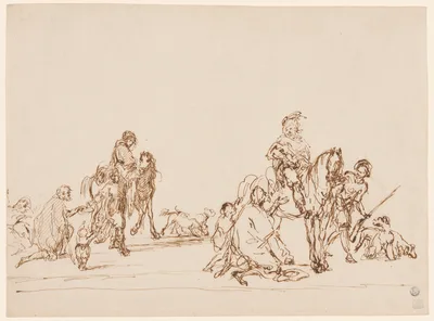 Hunters Giving Alms to Beggars — Carel van Falens