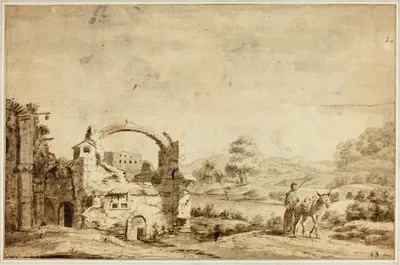 Italianate Landscape with Ruins, Woman and Donkey — Jan Both