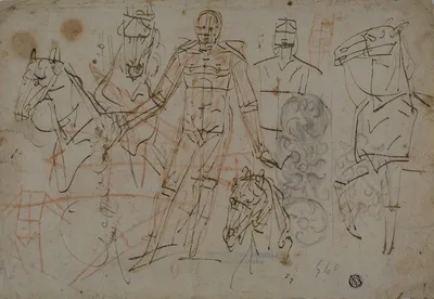 Sketches of Men, Horses, and Decorative Design — Pietro Sorri