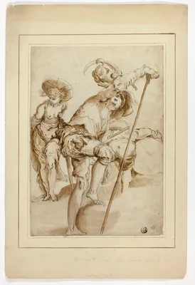 A standing soldier, a standing woman, and a stooping drummer — Abraham Bloemaert