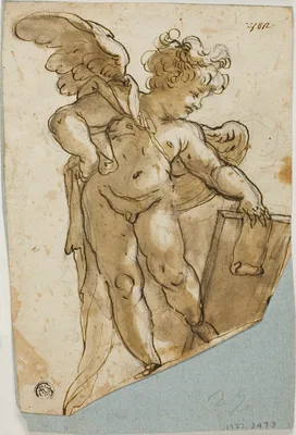Standing Putto Holding Tablet — Lazzaro Tavarone