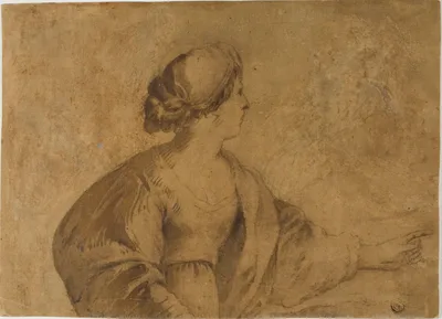 Woman in Profile, Pointing with Left Hand — Guercino
