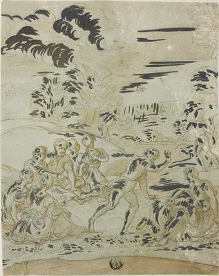 Pastoral Scene: Men Hunting Birds, Couples Seated on Ground — Bernard van Orley