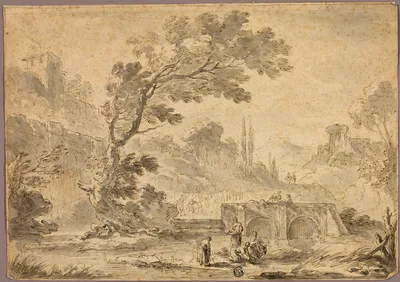 Washerwomen by Stream in Italianate Landscape — Andrea Locatelli