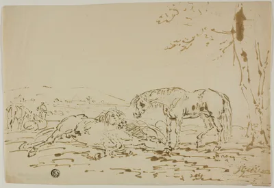 Landscape with Horses in Foreground — Sawrey Gilpin