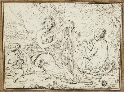 Nymphs Playing Musical Instruments — Nicolas-René Jollain