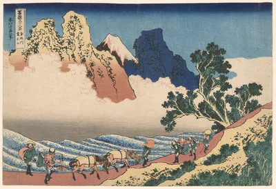 The Back of Mount Fuji Seen from Minobu River (Minobugawa Urafuji), from the series Thirty-Six Views of Mount Fuji (Fugaku sanjūrokkei) — Katsushika Hokusai