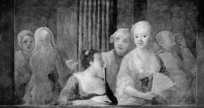 Fashionable Figures, with Two Women Holding Fans — British School