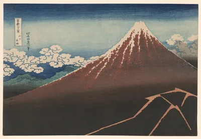 Shower Below the Summit (Sanka hakuu), from the series "Thirty-Six Views of Mount Fuji (Fugaku sanjurokkei)" — Katsushika Hokusai