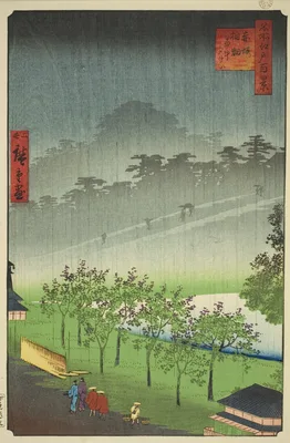 Night Rain at the Paulownia Grove at Akasaka (Akasaka Kiribatake uchu yukei), from the series "One Hundred Famous Views of Edo (Meisho Edo hyakkei)" — Utagawa Hiroshige II