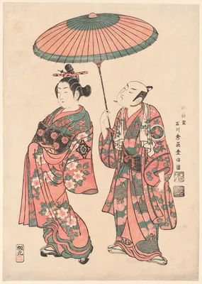 The Actors Nakamura Kiyosaburo I as Matsuyama and Ichimura Kamezo I as Wanya Kyubei in the play "Yoritomo Gunbai Kagami," performed at the Ichimura Theater in the eleventh month, 1749 — Ishikawa Toyonobu