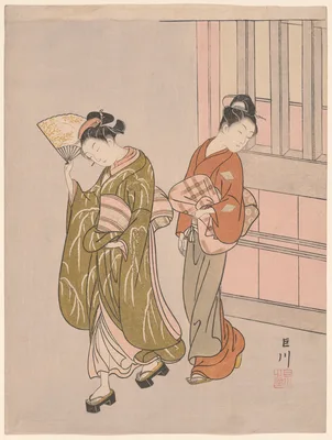 A Folding Fan-A Clear Day (Ogi no seiran), from the series Eight Parlor Views (Zashiki hakkei) — Suzuki Harunobu