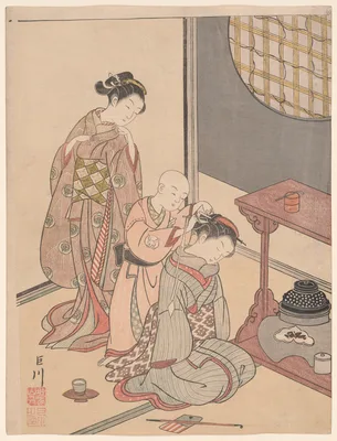 Night Rain of the Tea Stand (Daisu no yau), from the series "Eight Views of the Parlor (Zashiki hakkei)" — Suzuki Harunobu