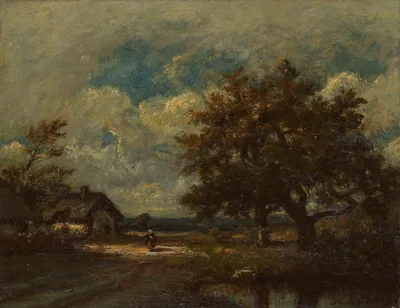 The Cottage by the Roadside, Stormy Sky — Jules Dupré