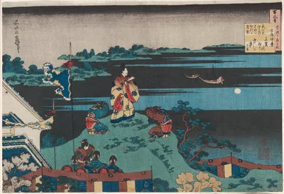 Abe no Nakamaro, seventh poet in the series One Hundred Poems by One Hundred Poets Explained by the Nurse — Katsushika Hokusai