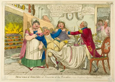 Beauties of Grease [altered to] Greece — or — Luxuries of the Kremlin. Vide Brighton Vagaries. A Kitchen Frolic. — Isaac Cruikshank