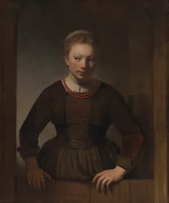Young Woman at an Open Half-Door — Workshop of Rembrandt van Rijn