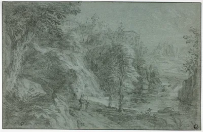 Italianate Landscape with Church on Cliff — Gaspard Dughet