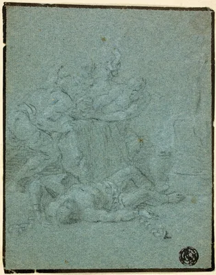 Two Men Holding Boulder over Prostrate Man with Manacles — Victor Honoré Janssens