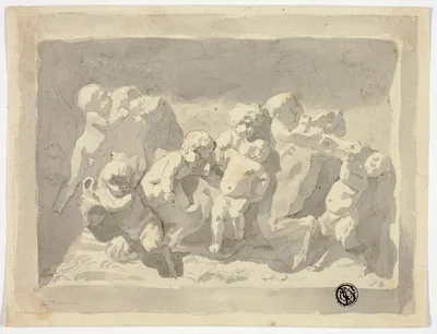 Baby Satyrs and Putti Playing with Donkey — Jacob de Wit