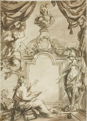 Design for Title page: Clio Taking Dictation from Minerva — Gerard de Lairesse