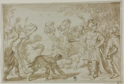 Roman Soldiers Stoning a Serpent — Abraham Bloemaert
