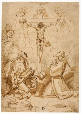 Saints Jerome and Francis of Assisi Adoring the Trinity — Bartolomeo Passarotti