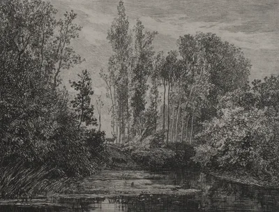 Stags at the water's edge — Charles-François Daubigny