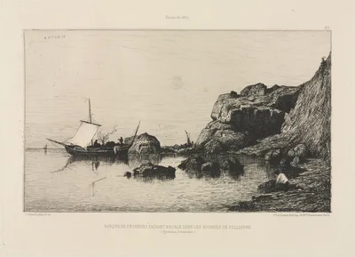 Fishing boat making a port of call at the rocks of Collioure — Adolphe Appian