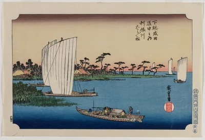 Scattered Pine Trees by the Tone River, from the series The Road to Narita in Shimosa Province — Utagawa Hiroshige