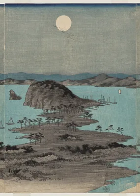 Evening View of the Eight Famous Places near Kanazawa Under Full Moon in Musashi Province — Utagawa Hiroshige