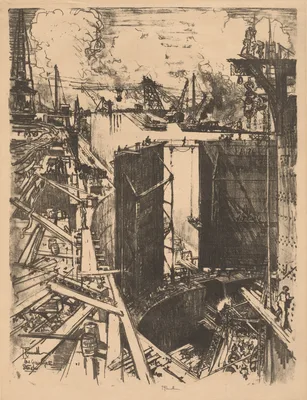 The Guard-Gate, Gatun Lock, Panama — Joseph Pennell