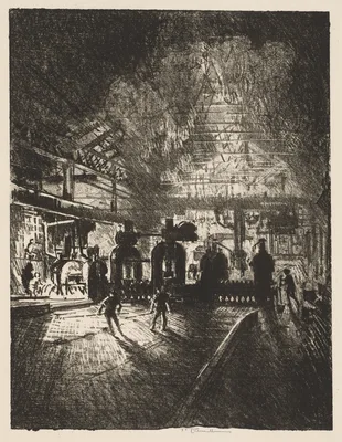 English War Work:  In the Jaws of Death, Rolling Bars for Shells — Joseph Pennell