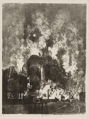 English War Work:  Furnaces at Night — Joseph Pennell