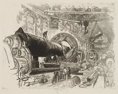 English War Work:  Cutting and Turning a Big Gun — Joseph Pennell